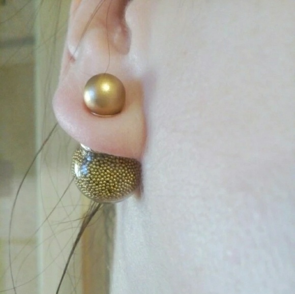 Double Faced Beaded Ball Back Earrings - Gold - Picture 2 of 4